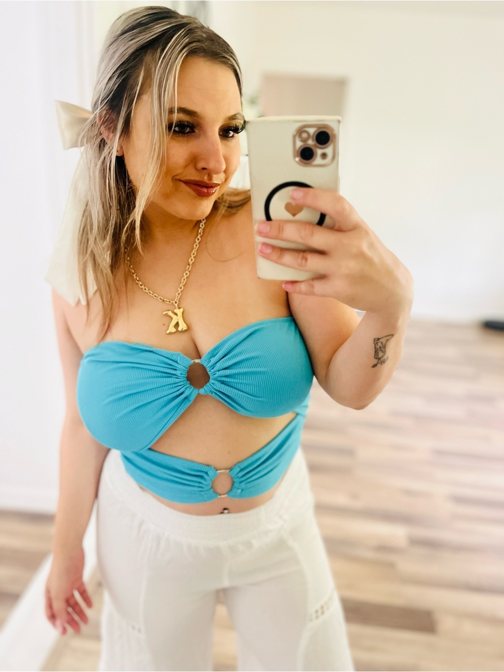 SHEIN Turquoise Double-Ring Cutout Bandeau Crop Top